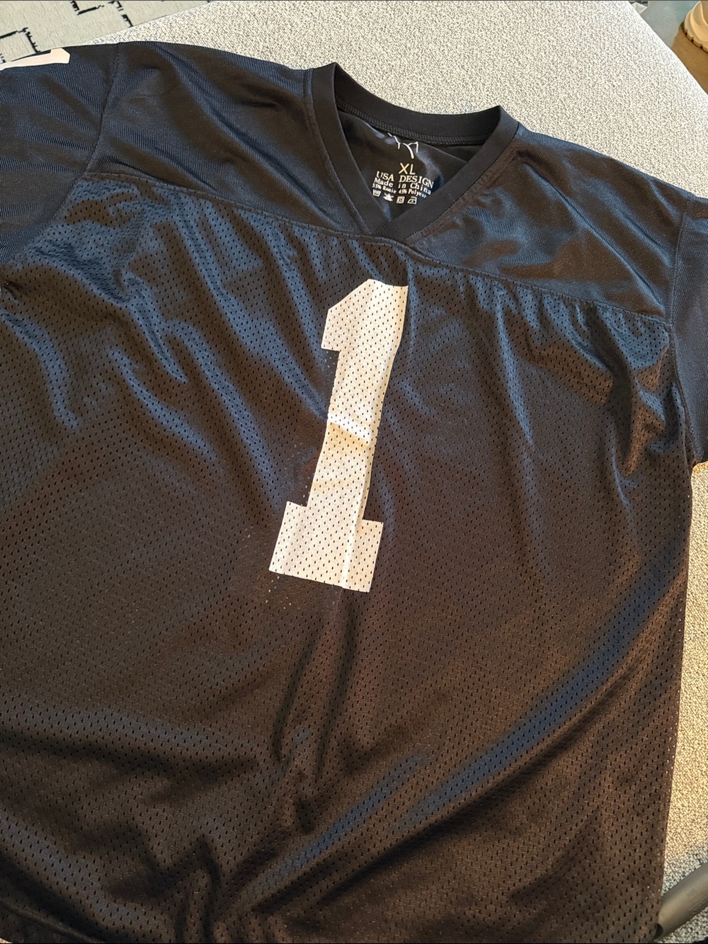 Men's Black Mesh Football Jersey with White Number 1